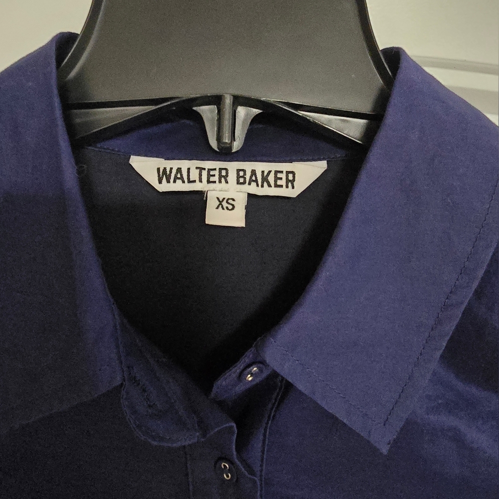 WALTER BAKER Tara Belted Cotton-poplin Mini Shirt Dress IN Navy - Picture 2 of 7